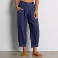 thumbnail image 2 of High-Waisted Cotton-Linen Balloon Pants for Women with Elastic Cuffs - Loose Fit Cropped Trousers for Women's Summer Casual & Vacation Wear Navy XL, 2 of 8