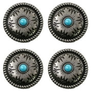 Set of 4 Screw Back 1-1/4" Western Tack Engraved Turquoise Stone Conchos CO238