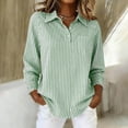 thumbnail image 4 of LNWUY Womens Button Down Shirts Striped Collar, Long Sleeve Collared Office Work Classic Fashion Shirt Blouses Tops Green S, 4 of 9