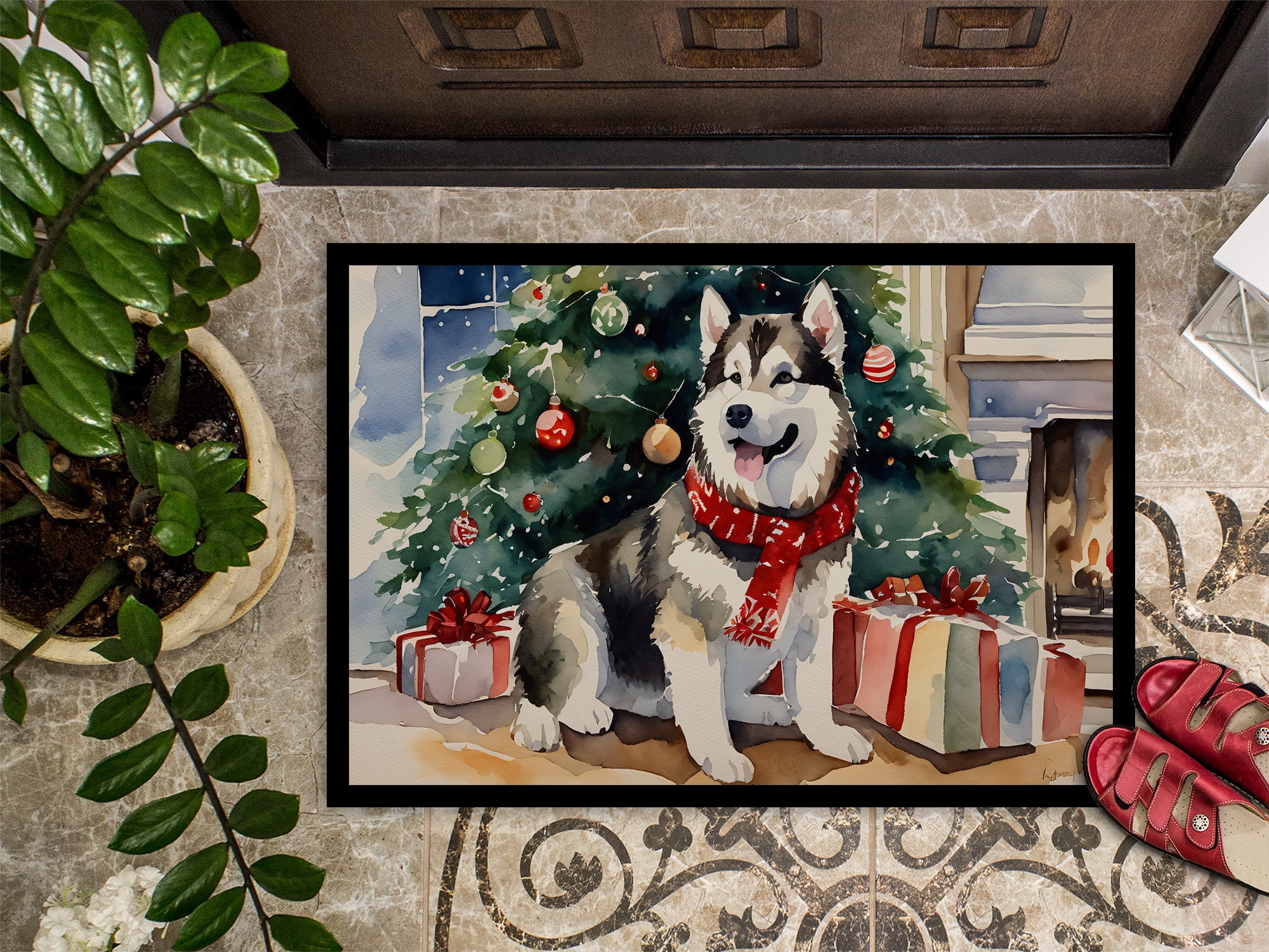 Carolines Treasures DAC2593MAT 0.15 x 18 x 27 in. Alaskan Malamute Cozy Christmas Doormat