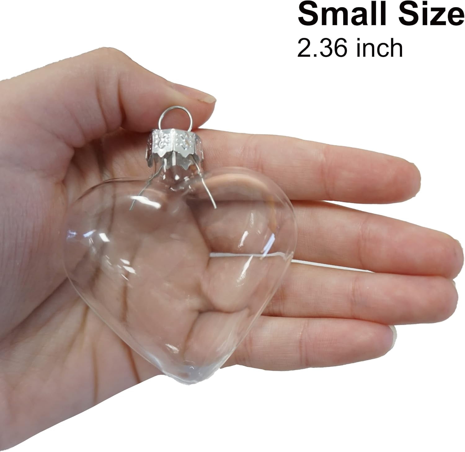 4E's Novelty 12 Pcs Fillable Glass Heart Ornaments 60mm Clear DIY Christmas Tree Decor Crafts Gifts