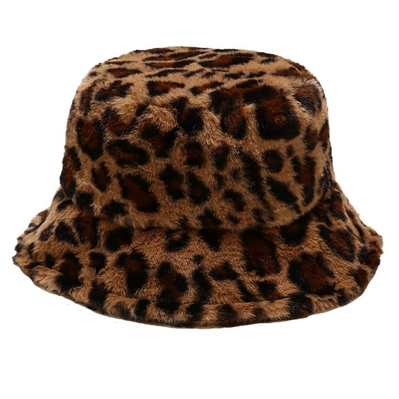 Aoochasliy Hats and Gloves Clearance Women's Trendy Leopard Print Basin Hat Woolen Cloth Fisherman Hat Sun Hat