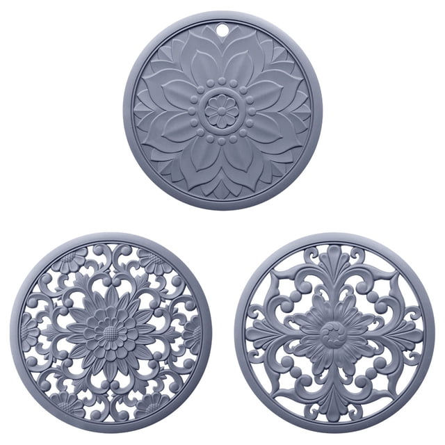 Alfombrilla de olla caliente de silicona alfombrilla de salvamanteles hueca antideslizante almohadilla para olla de cocina, gris 3 unids/set Speravity HA003869-05