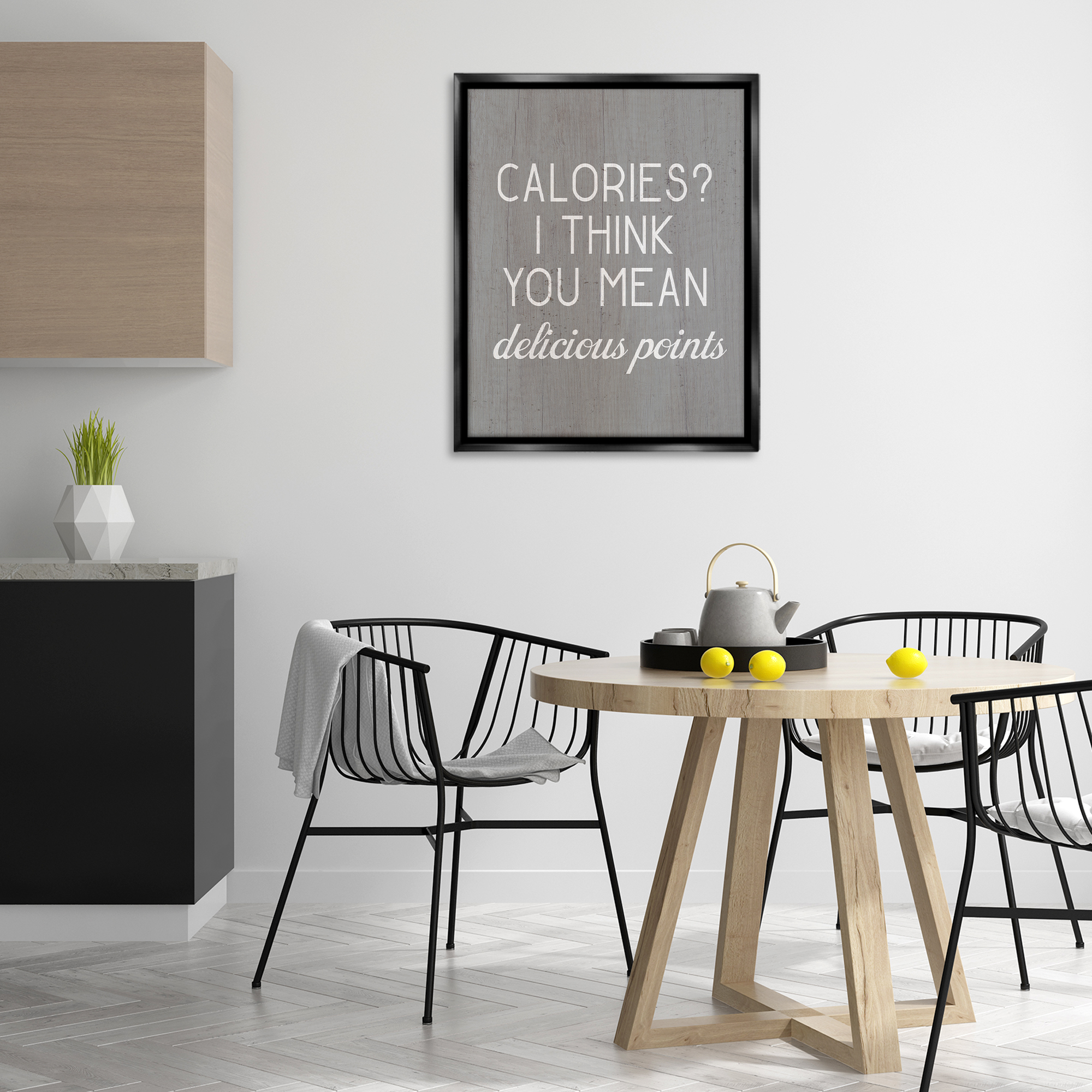 Stupell Industries Calories Delicious Points Food & Beverage Painting Black Floater Framed Art Print Wall Art, 25 x 31