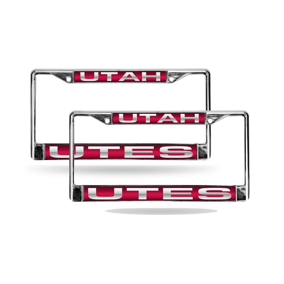 Utah NCAA Utes Chrome Metal (Set of 2) Laser Cut License Plate Frames