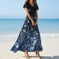 thumbnail image 2 of TQWQT Womens Maxi Floral Dresses Plus Size Spring Chiffon Dress V-neck Short Sleeve Casual Summer Tiered Dresses Wedding Guestes Dress Blue M, 2 of 5