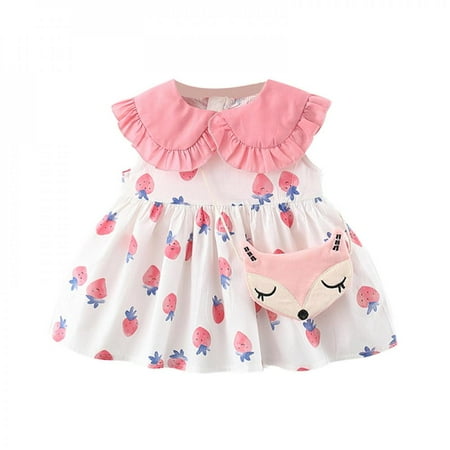 

Bullpiano Baby Summer Dress Girl Sleeveless Lace Collar Printed Dress Princess Dress Floral Sweet Children Party Suits
