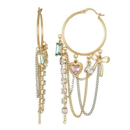 No Boundaries Goldtone Hoop Earring with Charms, 1 Pair