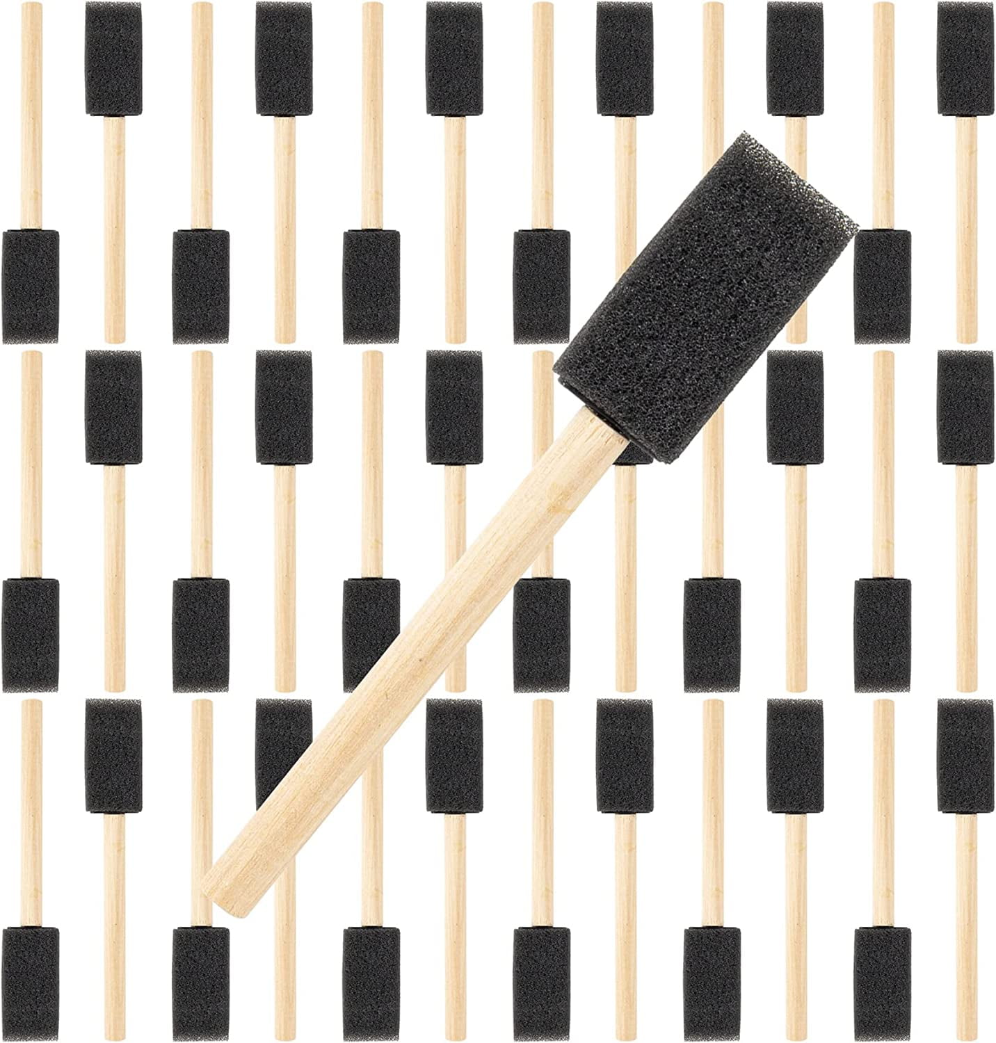 50 Pack 1 Inch Foam Sponge Wood Handle Paint Brush Sponge Brushes