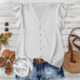 thumbnail image 5 of Womens Tops Trendy Sawvnm Women's 1/4 Sleeve Summer Wrinkle Casual Round Neck Short Color Feifei Sleeve Short Sleeve T-Shirt Top Blouses for Women White 2XL, 5 of 9
