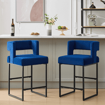 warfulie Bar Stools Set of 2, Modern Counter Height, 26 Inch Kitchen Barstools with Metal Base, Velvet Fabric Seats for Kitchen Island, Blue