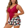 thumbnail image 2 of FASHOFT Plus Size Swimsuit for Women Tummy Control 2 Piece Tankini Bathing Suit V Neck Tankini Top with Floral Shorts Beach Poor Swimwear Red 18W, 2 of 5
