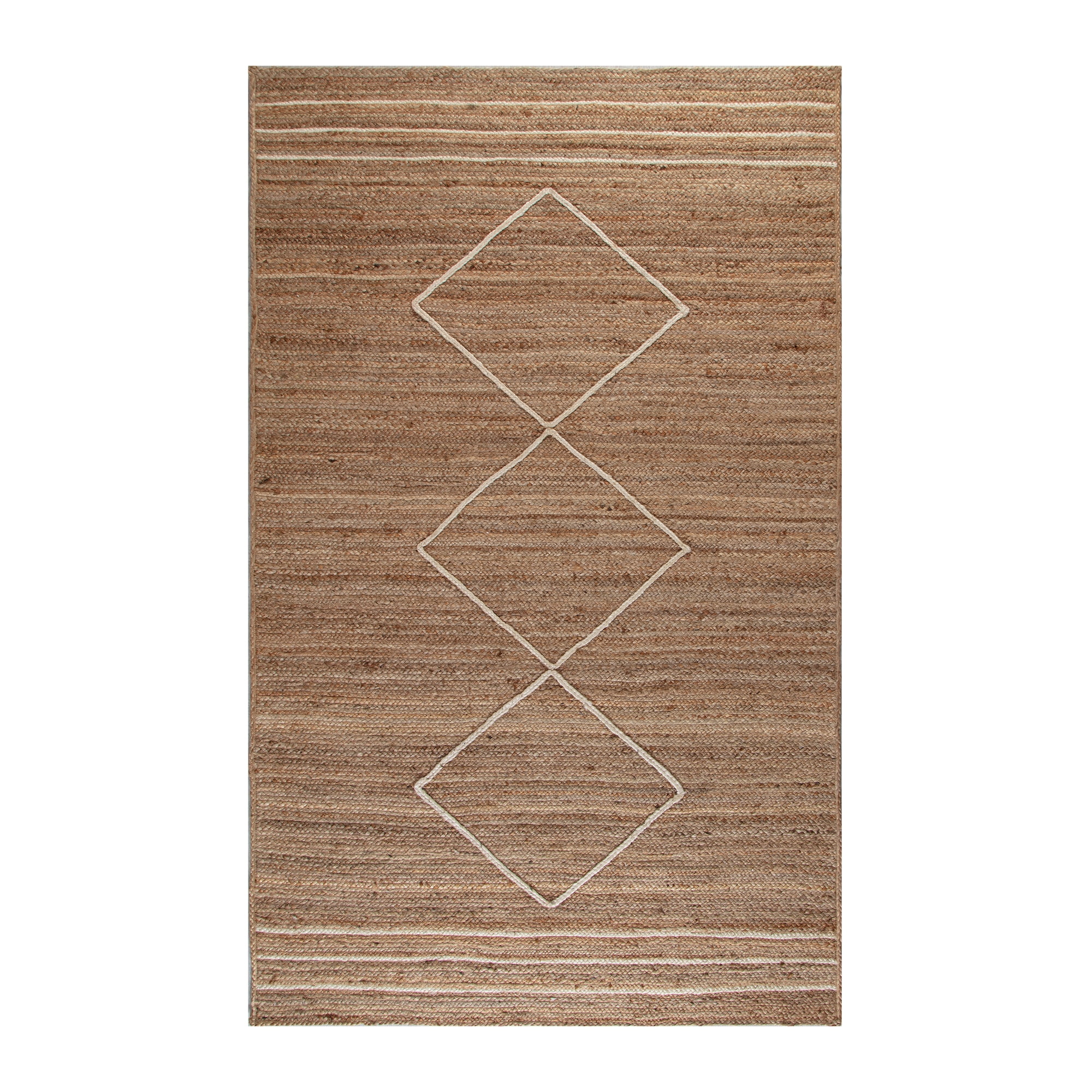 Jani  Anatolian Natural & Ivory Diamond Stripe Braided Area Rug 8' x 10'