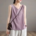 thumbnail image 3 of DuoJiaJ Women's Solid Cotton Linen Plus Size Loose Tank Top Sleeveless Summer Casual Inner Or Outerwear Tee Shirt Cotton Tank Tops For Women Purple XL, 3 of 5
