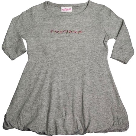 - Mish - Baby Girls - 100% Cotton - Long Sleeve Bubble Dress Grey / 18 Months