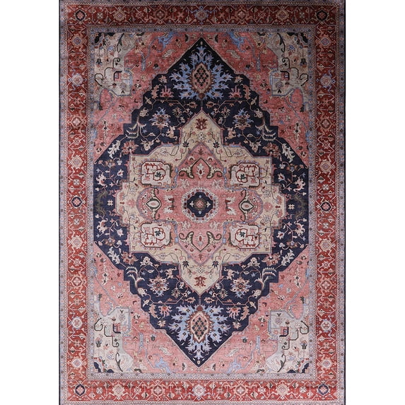 Ahgly Company Machine Washable Indoor Rectangle Industrial Modern Lipstick Pink Area Rugs, 7' x 9'