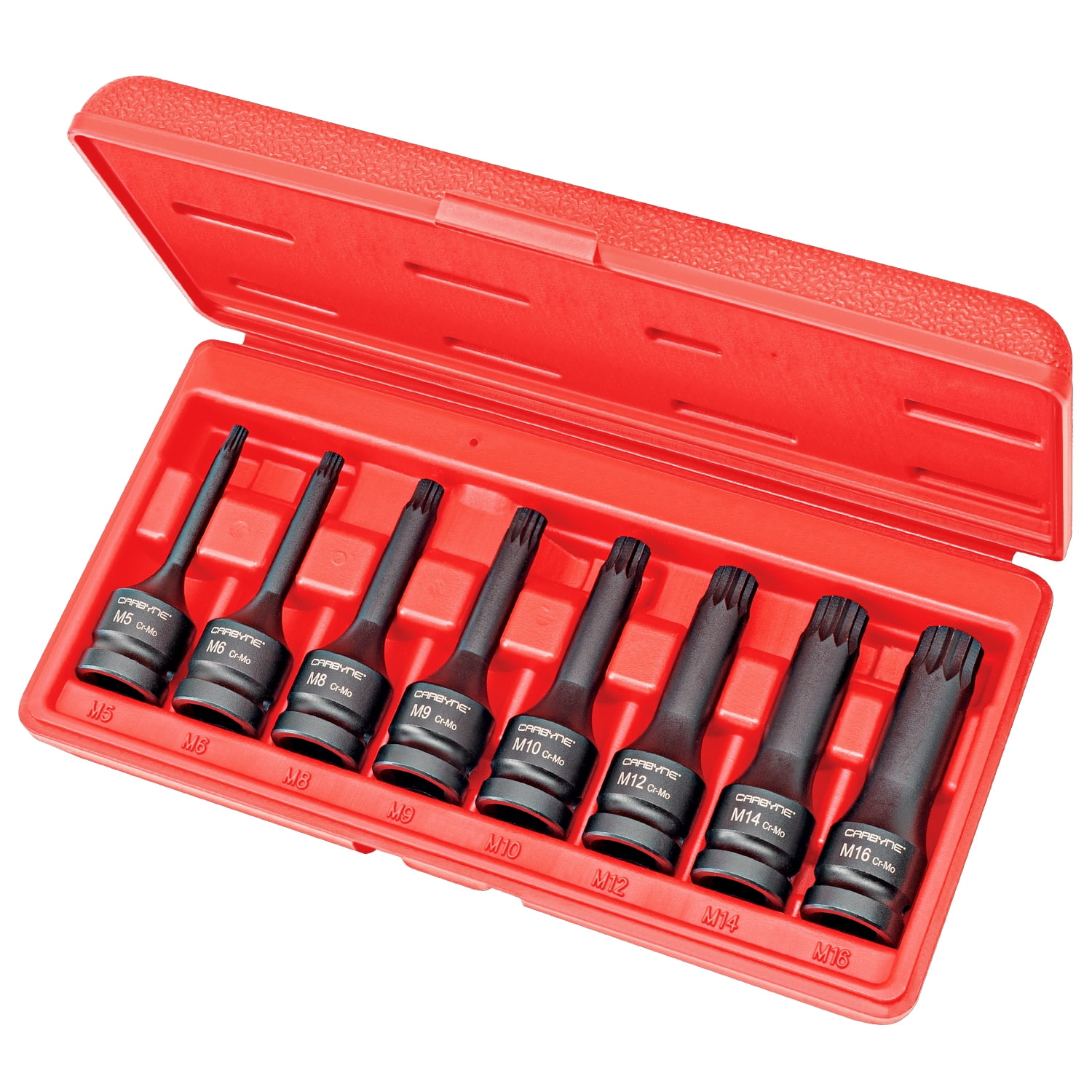 Carbyne 8-Piece XZN Triple Square Impact Bit Socket Set, 12 Point, M5 to M16, 1/2 in. Drive, CrMo Steel, Manganese Phosphate Finish