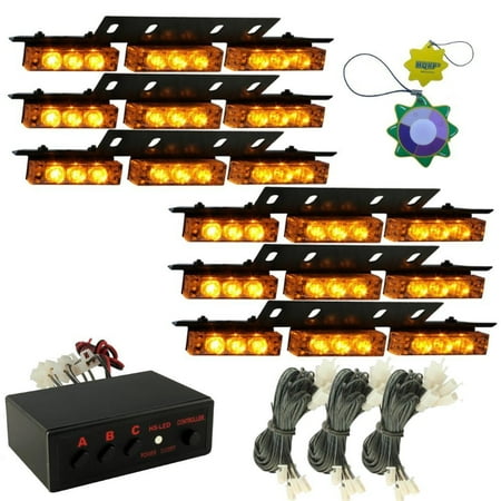 2 Mini Bar Warning Light - HQRP AMBER LED Emergency Warning Strobe Lights Bars for Deck Dash Grille 6 Panels 54 LEDs 12v DC + HQRP UV Meter