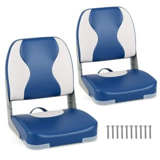 Lot De 2 Sièges De Bateau Pliants - Dos Bas - Blanc/Bleu - Avec Piédestal - Neufs
