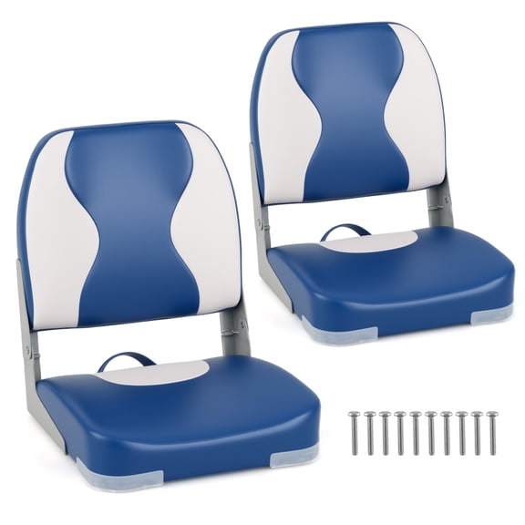 Gymax 2-Pack Boat Seats Folding Low Back Boat Chairs w/Thick Sponge Padding Hinges