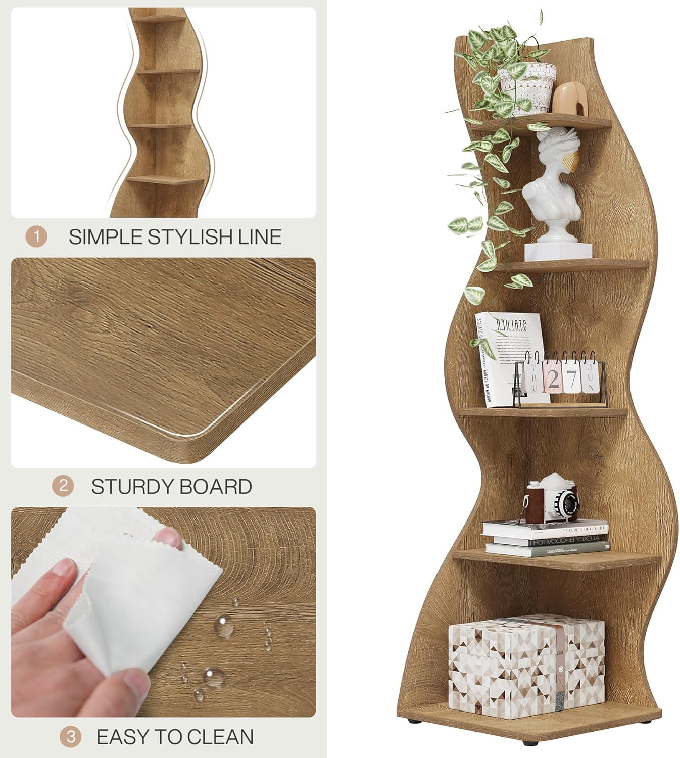 Tribesigns Modern Corner Shelf, 5-Tier Wall Corner Bookshelf, Small Bookcase Storage Rack for Living Room, Home Office (Light Brown)