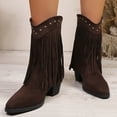thumbnail image 6 of Roncen Women's Winter Casual Retro Suede Mid-Calf Boots - Solid Color Pointed Toe with Studded Rivets and Fringe Details, Chunky Block Heel Mid Height for Stylish Comfort, 6 of 8