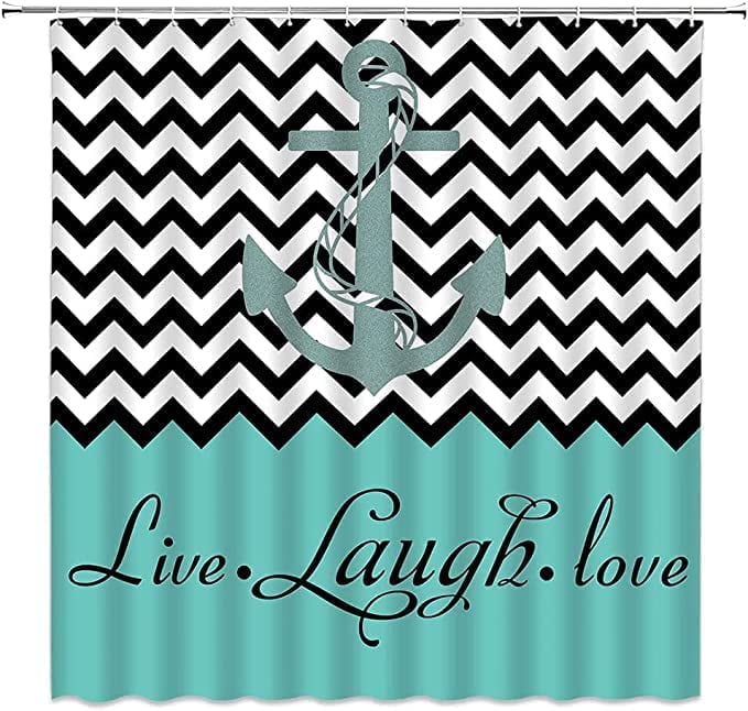 Nautical Anchor Shower Curtain Abstract Geometric Black White Zigzag