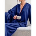 thumbnail image 6 of Women'S Notched Collar Long Sleeve Top & Wide Leg Pants Loungewear Set Blue L, 6 of 7