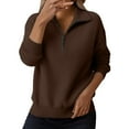 thumbnail image 4 of MESSUEN Baggy Sweater Basic Solid Undershirts Polo Sweatshirt Going Out Tops for Women Half Zip Vintage Sweater Workout Sweaters for Women Brown L, 4 of 9