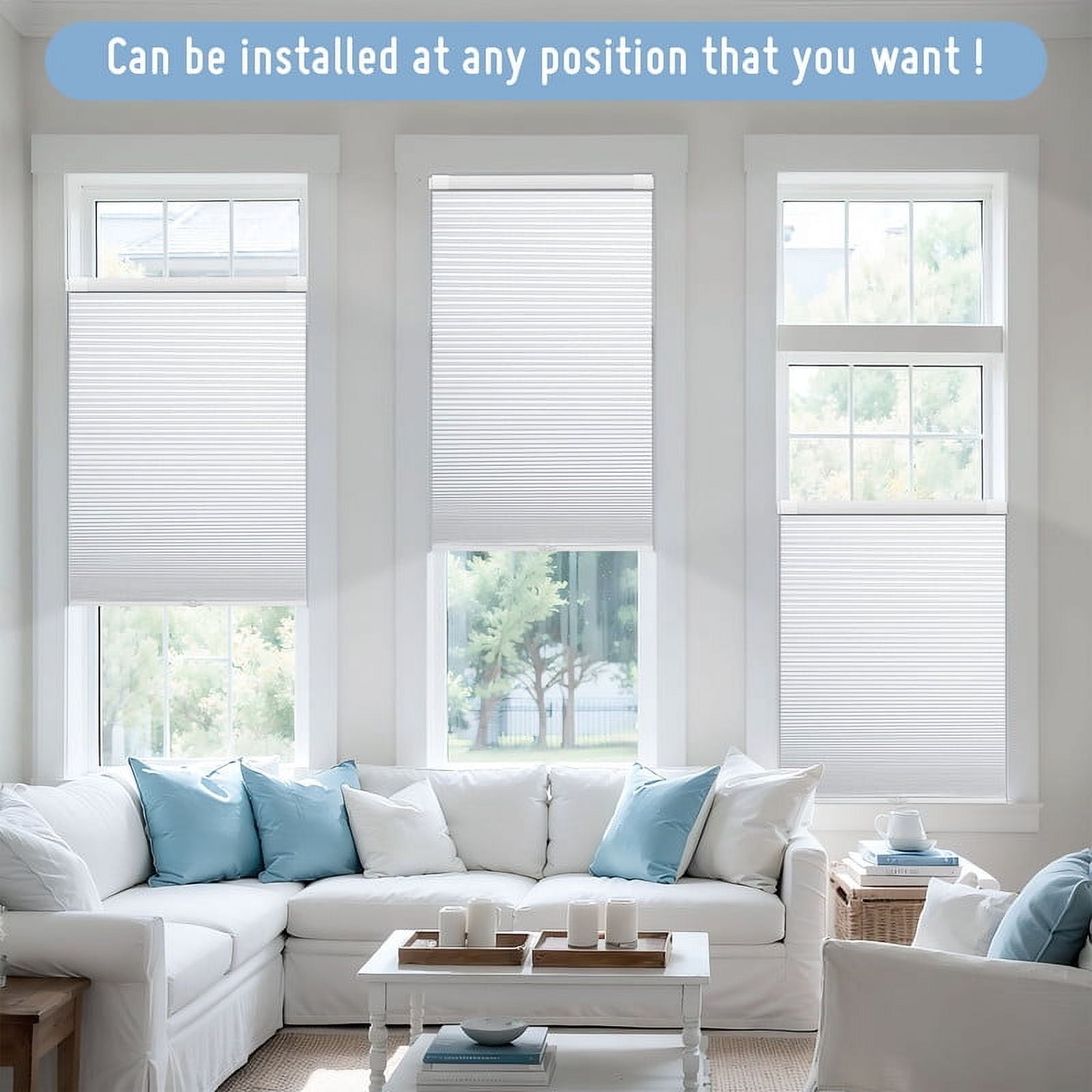 Keego No Tools Cordless Blind for Windows Blackout Cellular Window Shades Customed Honeycomb No Drilling Blinds for Home and Bedroom, White 41 1/2"W x 48"H