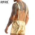 thumbnail image 2 of Mono con tirantes y tirantes para hombre, pantalones cortos con diseño holográfico metálico brillante para festivales, baile en barra, disfraces de jazz y hip hop, 2 of 5