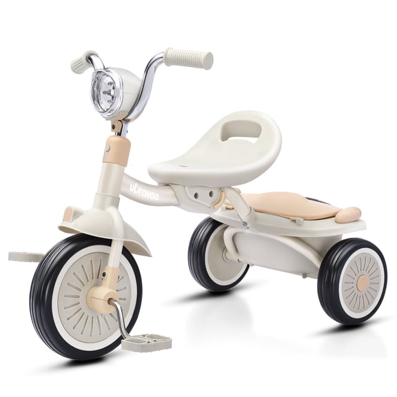 Kynorva Foldable Baby Tricycle, Toddler Trike with Pedals, Cool Lights, Durable Wheels, Comfortable Seat, Tricycle for Toddlers 1-5 Years Old Girls, Boys (White)