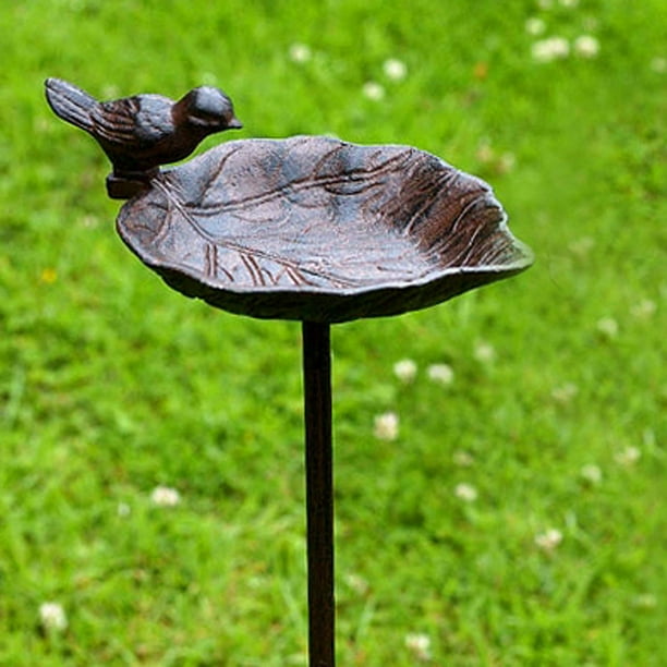 CountryStyle, Leaf with Bird, Garden Stake Bird Bath, Cast Iron, 3