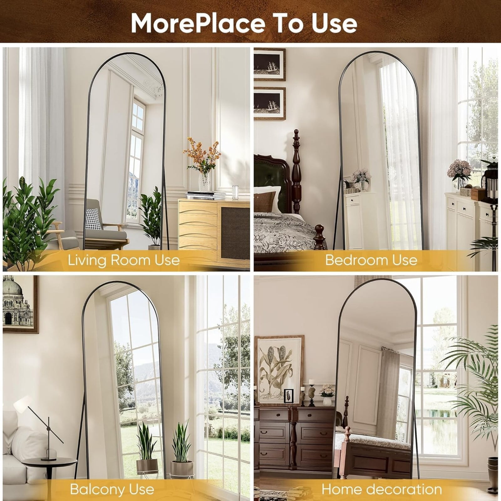 AUROMIR 71"x30" Arched Full Length Mirror Large Floor Mirror with Metal Frame, Black