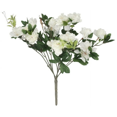 OakRidge Silk Azalea Bush – Artificial Flowers Outdoor Décor – White, 17” High