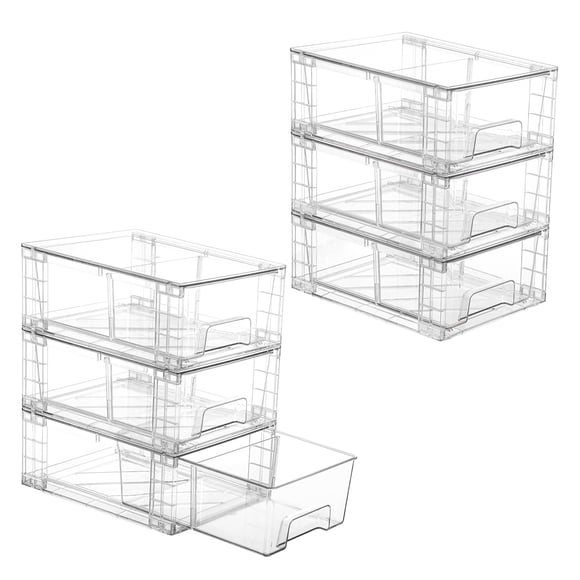 Vtopmart Lot de 6 Tiroirs de Rangement Empilables, Organisateurs de Tiroirs en Acrylique Transparent avec Poignées, Contenants Faciles à Assembler pour Réfrigérateur, Ba