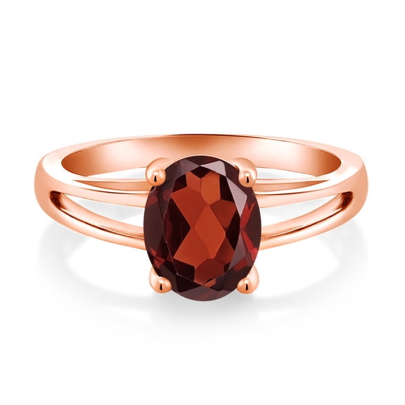 Gem Stone King 2.13 Ct Oval Red Garnet 18K Rose Gold Plated Silver Solitaire Engagement Ring
