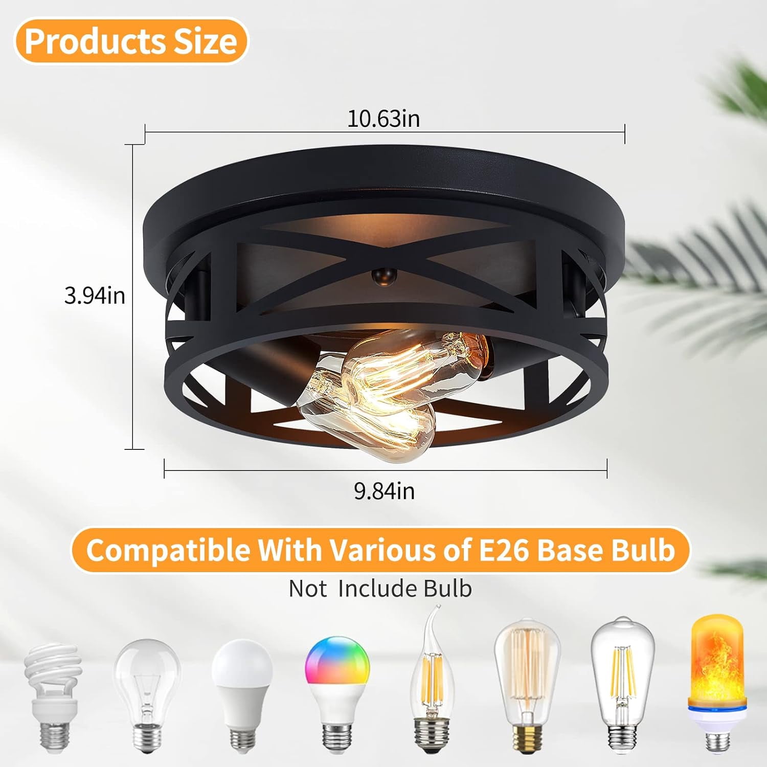 2 Pack Black Flush Mount Ceiling Light,Industrial Farmhouse Metal Cage Black Light Fixtures Ceiling Mount for Kitchen Entryway Hallway E26 Base