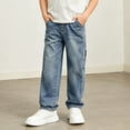 thumbnail image 2 of CONZONE Boys Baggy Jeans Straight Leg Casual Jeans for Child Y2K Elastic Waist Lightweight Denim Pants with Pockets, 2 of 6