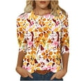 thumbnail image 2 of Alllist Womens Tops Clearance Under $10 Yellow Crew Neck Floral 3/4 Sleeve T-Shirts Summer Blouses, 2 of 5