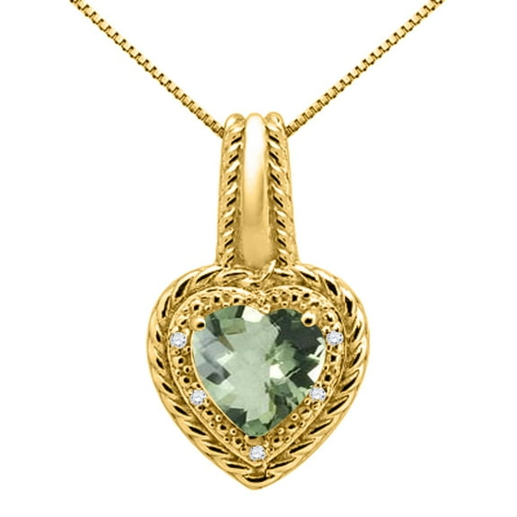 Mauli Jewels Engagement Necklace for Women 1.85 Carat Heart Shaped Green Amethyst and Diamond Pendant 4-prong 10K Yellow Gold|Silver Chain