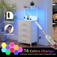 thumbnail image 4 of Eunos Table de Chevet Haute avec Station de Charge, Commode Blanche avec 4 Tiroirs et Étagères de Rangement pour Chambre, 4 of 7