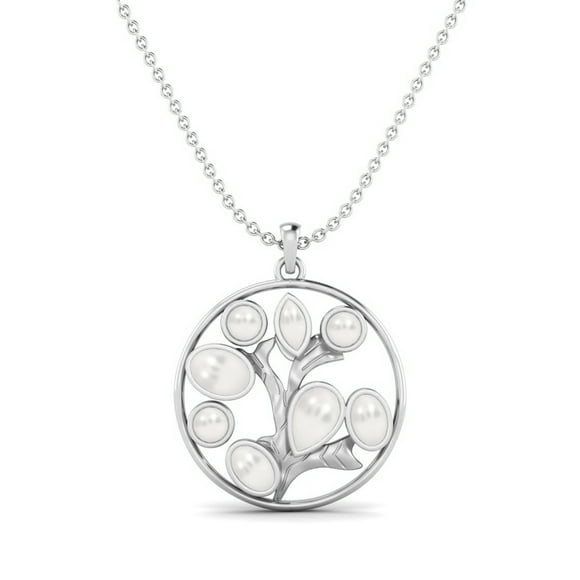 3.82 Cts Round Shape Pearl Life Tree Women Pendant Necklace Dainty Chain 925 Sterling Silver