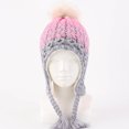 thumbnail image 3 of Boys Girls Kids' Fleece-Lined Beanie Winter Warm Earflap Hat with Pom-Pom and Drawstring, Color Block Thicken Knit Cap, 3 of 5