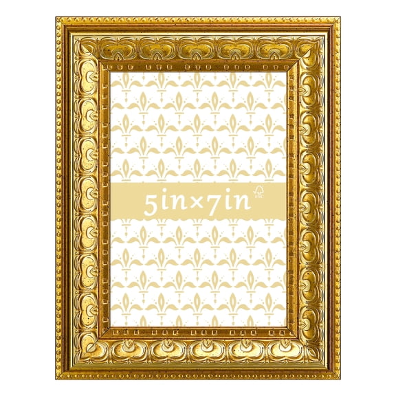 5x7 Picture Frame - Gold Vintage Ornate Wall or Tabletop Photo Frame