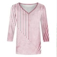 thumbnail image 6 of 3/4 Sleeve Tops for Women Dressy Women's Fashion Non Positioning Printed T-Shirt 3/4 Sleeves Blouse V-Neck Casual Loose Top Pink XXL, 6 of 6