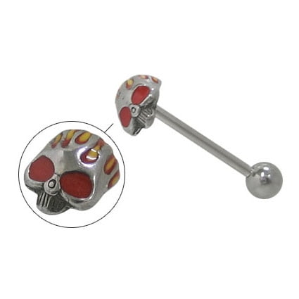 Barbell Head - Skull Head Straight Barbell Tongue Ring - PF70SKULL
