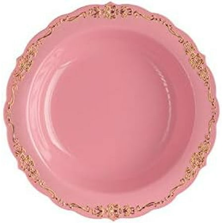 

60 Pcs Disposable Plastic Bowls | Victorian Design Premium Disposable Bowls | 5 Oz. Bowl Pink & China Like Plastic Bowls For Parties & Weddings