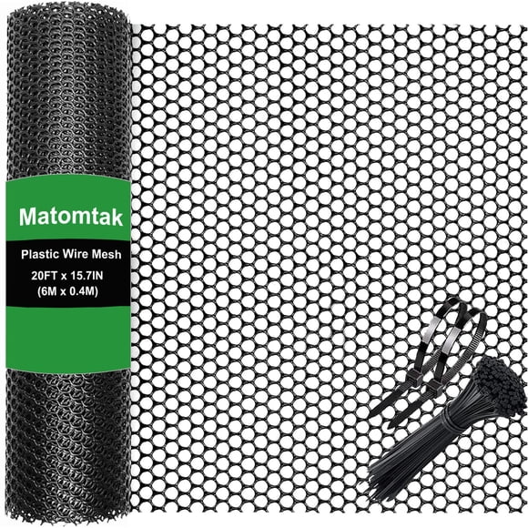 Matomtak Heavy Duty Rigid Plastic Wire Mesh Fence 15.7in x 20ft Large Roll Black Hexagonal Chicken