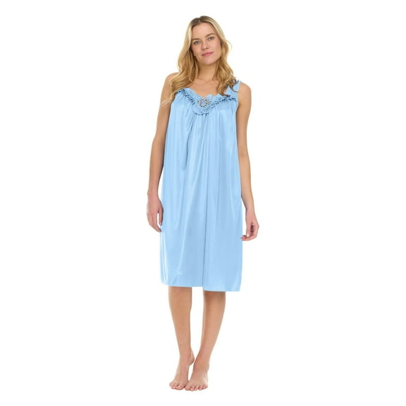 IQPE Women‘s Lace Trimmed Ice Silk Nightgown Sleeveless Slip Dress Lightweight Breathable Summer Sleepwear Sky Blue